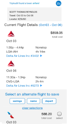 Cell phone showing alternate flight choice Cell phone showing alternate flight choice