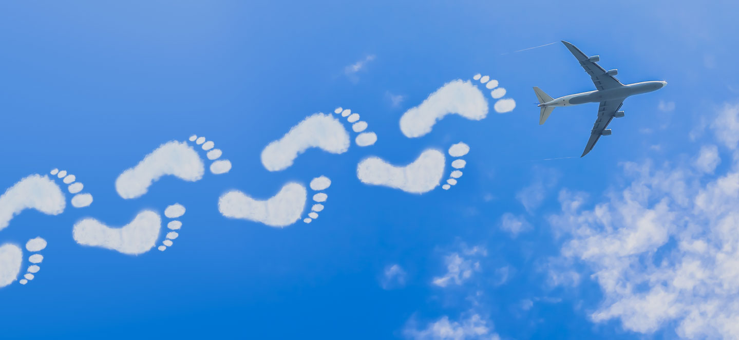 sky with cloud foot prints with airplane leading the way
