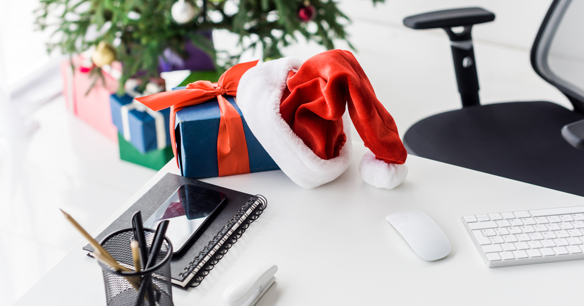 Office desktop at Christmastime includes data security